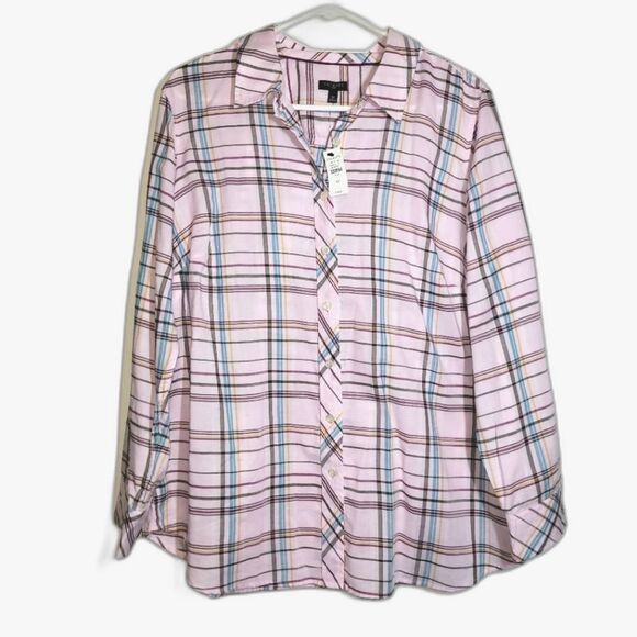 New Talbots Pink Plaid Button Up Shirt 1X - Picture 1 of 8